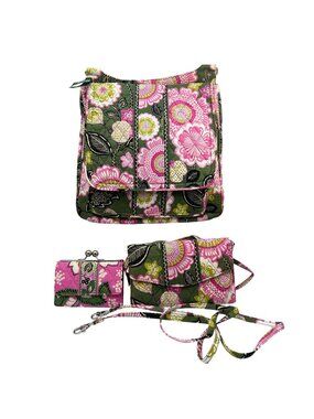 Vera Bradley Bag & Wallet 3-Piece Set Floral Cotton Adjustable Strap